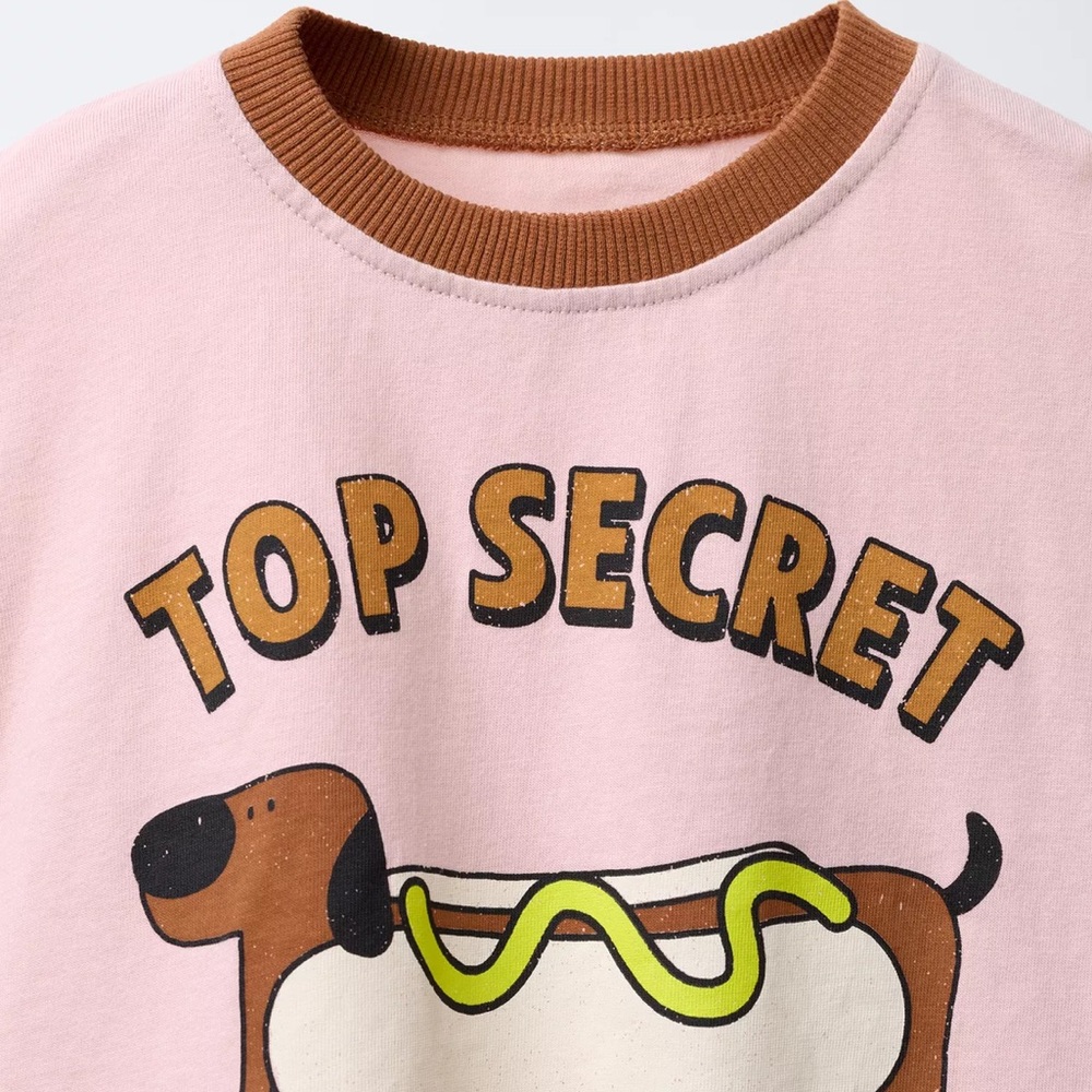 Zara Pink Kids T-Shirt with Hot Dog Graphic - Picture 2 of 5